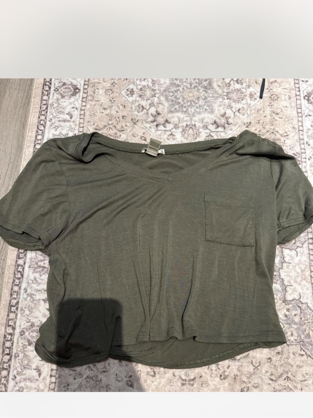 Bozzolo Olive Green V-Neck Pocket Crop Top